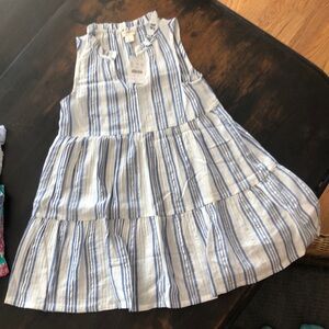 Jcrew blue and white ruffle neck dress